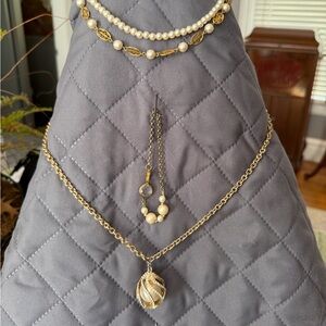 Gold-Tone Pearl Necklace Set (bundle of 3) + Pearl Bracelet